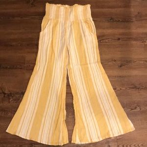 yellow and white flowy summer pants in size small